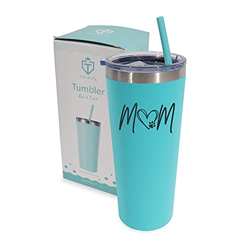 Tavenly Fur Mom Tumbler - Insulated Stainless Steel Tumbler With Lid and Straw for Dog Moms and Pet Lovers - For Cold or Hot Drinks - Cat Mom Cup and Furry Friend Mug - Aqua