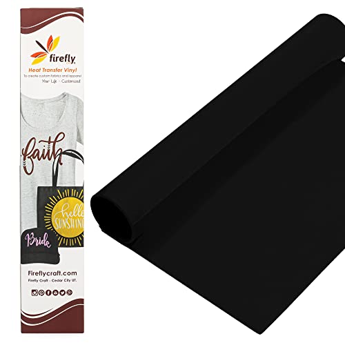 Firefly Craft Heat Transfer Vinyl Sheets - Black HTV - Iron On Vinyl for Cricut, HTV Vinyl Sheets, Vinyl Iron On, Easy Cut & Weed, Compatible with Cricut & Silhouette Cameo - 1 Sheet 12" x 20"