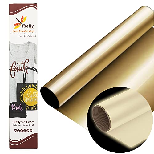 Firefly Craft Reflective Heat Transfer Vinyl (Gold) ? HTV Vinyl for Plotter Printer and Die-Cut Machine ? Iron On or Heat Press Vinyl for Shirts ? Craft Accessories ? (12" x 20" Sheet)