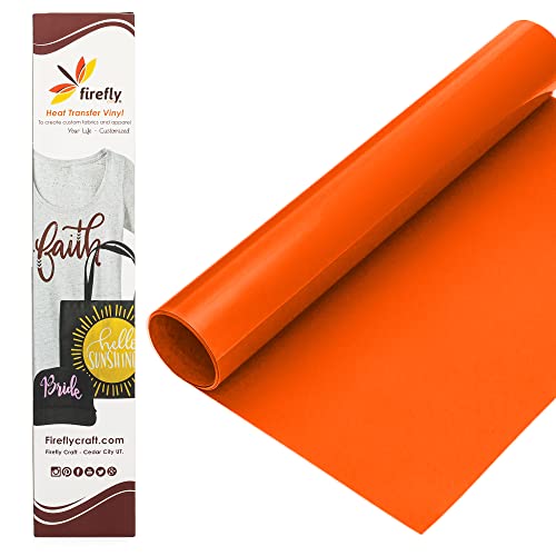 Firefly Craft Neon Orange Heat Transfer Vinyl - HTV - Heat Press Vinyl for Shirt Transfers - Iron on Fabric Sheets - Yellow, Pink, Orange, Green, Blue or Bundle Options - 1 Piece (12" X 20")