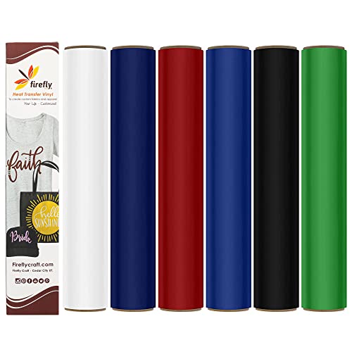 Firefly Craft Flocked Heat Transfer Vinyl Bundle | Fuzzy HTV Vinyl Bundle | Iron On Vinyl for Cricut and Silhouette | Pack of 6 Colors Including Black & White - 12" x 20" Each