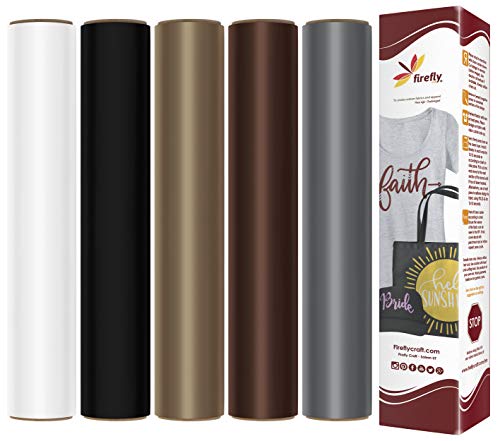 Firefly Craft Neutral Heat Transfer Vinyl Bundle for Shirts - HTV Vinyl Bundle - Iron On Vinyl for Cricut and Silhouette Transfers - Iron on Vinyl Sheets - 5 Sheets per Pack (12" x 20" Each)