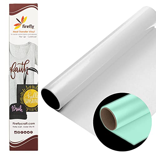 Firefly Craft Reflective Heat Transfer Vinyl (White) ? HTV Vinyl for Plotter Printer and Die-Cut Machine ? Iron On or Heat Press Vinyl for Shirts ? Craft Accessories ? (12" x 20" Sheet)