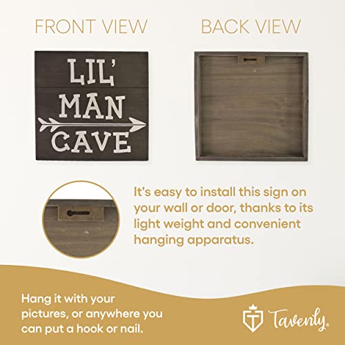 Tavenly Wood Wall Sign - Lil' Man Cave - Rustic Home Decor Items for Living Room - Man Cave Stuff for Boys - Vintage Room Decor for Boys - Family Wall Decor for Bedroom - 12" x 12" Brown Welcome Signs