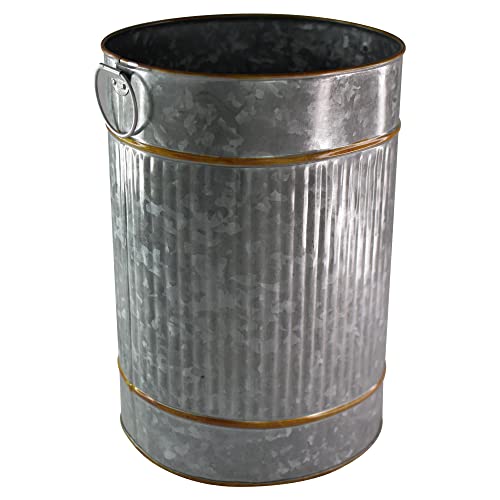 Tavenly Galvanized - Decorative Bronze Accents, Farmhouse Bathroom Accessories, Small Trash Can - Oval Vintage Tin Can, Waste Basket for Bathroom, Garbage Bin