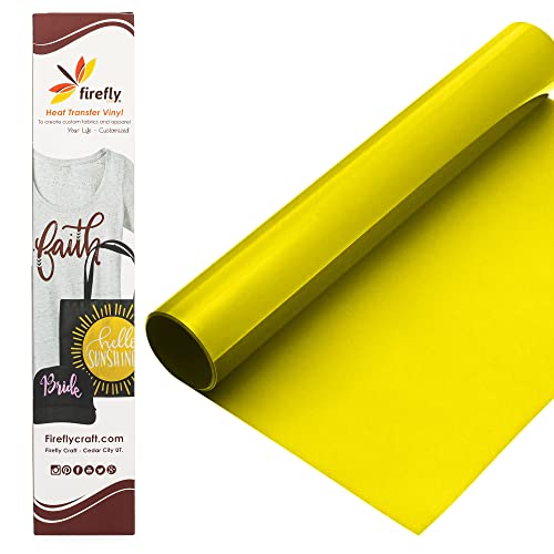 Firefly Craft Heat Transfer Vinyl Sheets - Yellow HTV - Iron On Vinyl for Cricut, HTV Vinyl Sheets, Vinyl Iron On, Easy Cut & Weed, Compatible with Cricut & Silhouette Cameo - 1 Sheet 12" x 20"