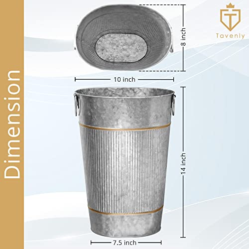 Tavenly Galvanized - Decorative Bronze Accents, Farmhouse Bathroom Accessories, Small Trash Can - Oval Vintage Tin Can, Waste Basket for Bathroom, Garbage Bin