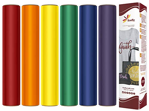 Firefly Craft Rainbow Heat Transfer Vinyl Bundle for Shirts - HTV Vinyl Bundle - Iron On Vinyl for Cricut and Silhouette Transfers - Iron on Vinyl Sheets - 6 Sheets per Pack (12" x 20" Each)