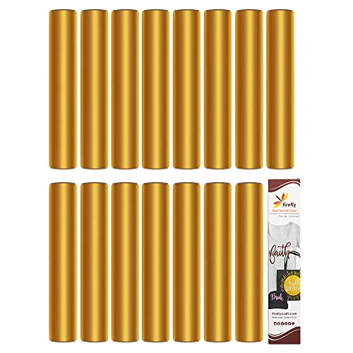 Firefly Craft Regular Gold Heat Transfer Vinyl Bundle for Shirts - HTV Vinyl Bundle - Iron On Vinyl for Cricut and Silhouette Transfers - Iron on Vinyl Sheets - 15 Sheets per Pack (12" x 20" Each)