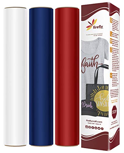 Firefly Craft America Heat Transfer Vinyl Bundle for Shirts - HTV Vinyl Bundle - Iron On Vinyl for Cricut and Silhouette Transfers - Iron on Vinyl Sheets - 3 Sheets per Pack (12" x 20" Each)