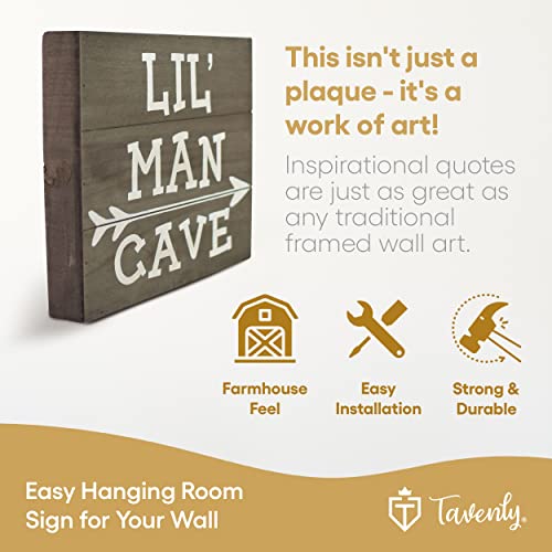 Tavenly Wood Wall Sign - Lil' Man Cave - Rustic Home Decor Items for Living Room - Man Cave Stuff for Boys - Vintage Room Decor for Boys - Family Wall Decor for Bedroom - 12" x 12" Brown Welcome Signs