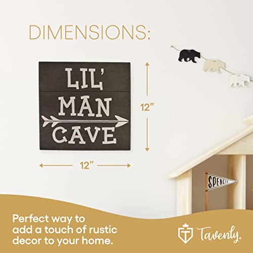 Tavenly Wood Wall Sign - Lil' Man Cave - Rustic Home Decor Items for Living Room - Man Cave Stuff for Boys - Vintage Room Decor for Boys - Family Wall Decor for Bedroom - 12" x 12" Brown Welcome Signs