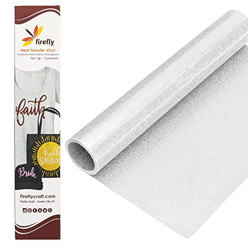 Firefly Craft Glitter White HTV - Heat Transfer Vinyl - Iron On Fabric Sheets for Shirt Transfers - HTV Vinyl for Cricut - Heat Press Vinyl - Single Colors or Bundle Multipack- 1 Piece (12" X 20")