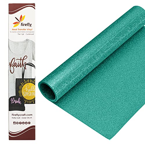 Firefly Craft Glitter Teal HTV - Heat Transfer Vinyl - Iron On Fabric Sheets for Shirt Transfers - Vinyl for Cricut - Heat Press Vinyl - Single Colors or Bundle Multipack- 1 Piece (12" X 20")