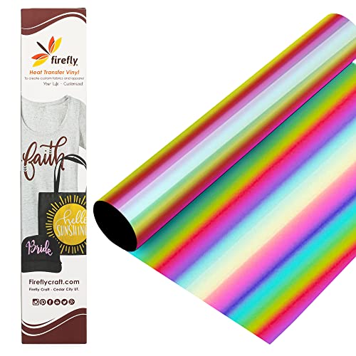 Firefly Craft Metallic Heat Transfer Vinyl Sheets - Rainbow Stripe - Iron On Vinyl for Cricut, HTV Vinyl Sheets, Easy Cut and Weed, Compatible with Cricut & Silhouette Cameo - 1 Sheet 12"x20"