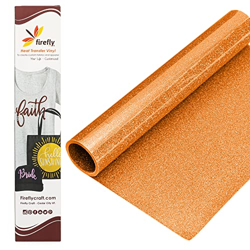 Firefly Craft Glitter Neon Orange - Heat Transfer Vinyl - Iron On Fabric Sheets for Shirt Transfers - Vinyl for Cricut - Heat Press Vinyl - Single Colors or Bundle Multipack- 1 Piece (12" X 20")