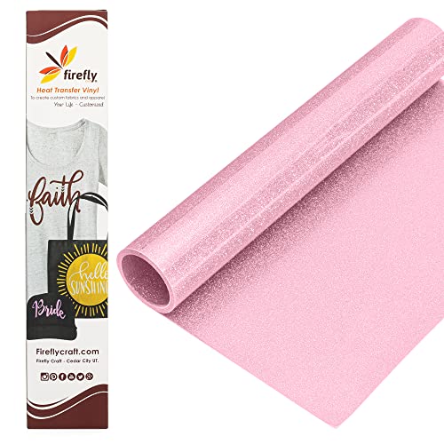 Firefly Craft Glitter Ballet Pastel Pink - Heat Transfer Vinyl - Iron On Fabric Sheets for Shirt Transfers - for Cricut - Heat Press Vinyl - Single Colors or Bundle Multipack- 1 Piece (12" X 20")