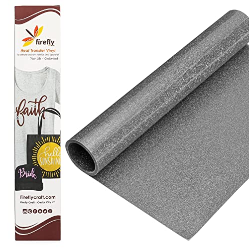 Firefly Craft Glitter Titanium HTV - Heat Transfer Vinyl - Iron On Fabric Sheets for Shirt Transfers - Vinyl for Cricut - Heat Press Vinyl - Single Colors or Bundle Multipack- 1 Piece (12" X 20")