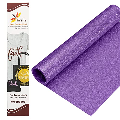Firefly Craft Glitter Lavender - Heat Transfer Vinyl - Iron On Fabric Sheets for Shirt Transfers - Vinyl for Cricut - Heat Press Vinyl - Single Colors or Bundle Multipack- 1 Piece (12" X 20")