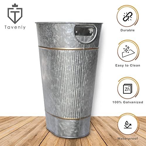 Tavenly Galvanized - Decorative Bronze Accents, Farmhouse Bathroom Accessories, Small Trash Can - Oval Vintage Tin Can, Waste Basket for Bathroom, Garbage Bin