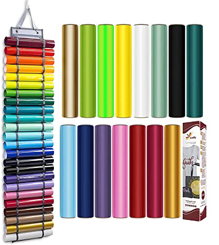 Firefly Craft Storage Organizer Vinyl Roll Holder - 24 Compartments and Firefly Craft Heat Transfer Vinyl Bundle for Shirts - 15 Colors - 15 Sheets per Pack (12" x 20" Each)