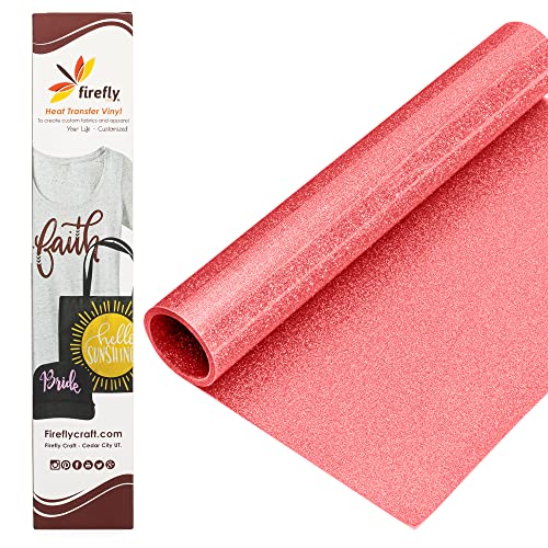 Firefly Craft Glitter Neon Coral - Heat Transfer Vinyl - Iron On Fabric Sheets for Shirt Transfers - Vinyl for Cricut - Heat Press Vinyl - Single Colors or Bundle Multipack- 1 Piece (12" X 20")