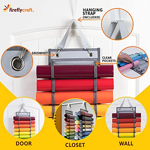 Firefly Craft Storage Organizer Vinyl Roll Holder - Craft Organizer Vinyl Storage Rack - Hanging Closet, Wall, Studio, or over the Door Organizer for Any Room - Cricut Accessories - 48 Compartments