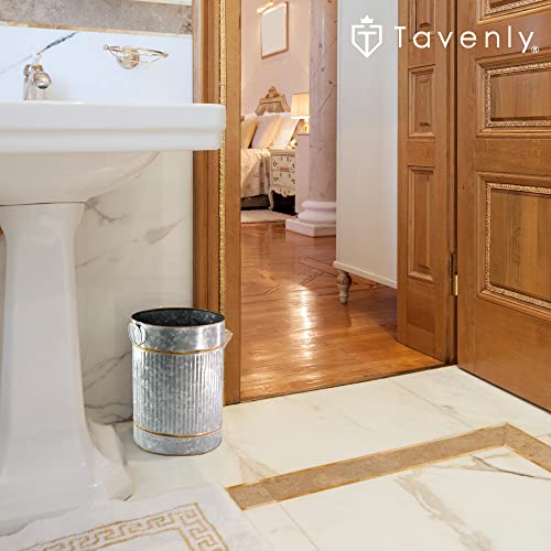 Tavenly Galvanized - Decorative Bronze Accents, Farmhouse Bathroom Accessories, Small Trash Can - Oval Vintage Tin Can, Waste Basket for Bathroom, Garbage Bin