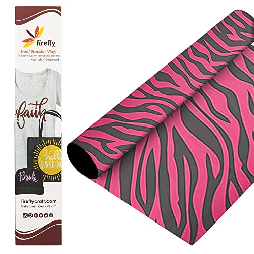 Firefly Craft Pattern Heat Transfer Vinyl Sheets - Pink Zebra Print HTV - Iron On Vinyl for Cricut, HTV Vinyl Sheets, Vinyl Iron On, Easy Cut & Weed, for Cricut & Silhouette Cameo - 1 Sheet 12"x20"