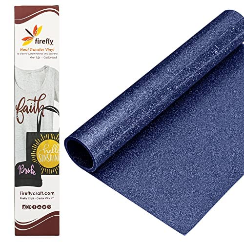 Firefly Craft Glitter Navy HTV - Heat Transfer Vinyl - Iron On Fabric Sheets for Shirt Transfers - HTV Vinyl for Cricut - Heat Press Vinyl - Single Colors or Bundle Multipack- 1 Piece (12" X 20")