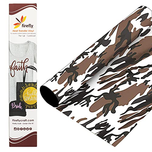 Firefly Craft Pattern Heat Transfer Vinyl Sheets - Olive Camo HTV - Iron On Vinyl for Cricut, HTV Vinyl Sheets, Vinyl Iron On, Easy Cut & Weed, for Cricut & Silhouette Cameo - 1 Sheet 12"x20"