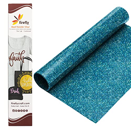 Firefly Craft Glitter Turquoise Heat Transfer Vinyl - HTV Vinyl for Cricut - Heat Press Vinyl for Shirt Transfers - Iron On Fabric Sheets - 3 Pieces, 12" X 20" (5 Feet) Each