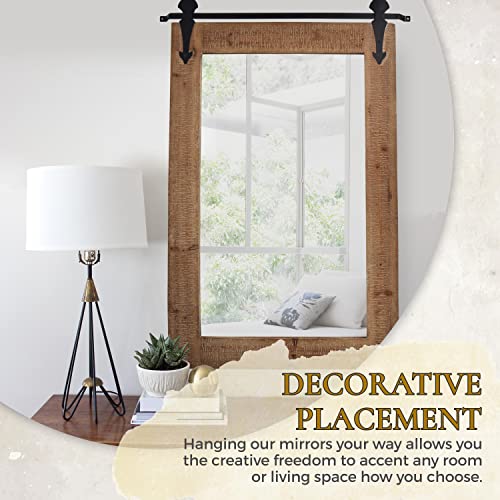 Tavenly Rustic Farmhouse Mirror Framed in Solid Wood Decorative Frame - Vanity Barndoor Style Bathroom Mirrors - Rustic Wooden Mirrors for Wall Decor - Natural Brown Big Mirror 32 X 21 Inch