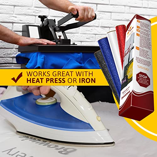 Firefly Craft Glitter Heat Transfer Vinyl Bundle (Red, White, Royal Blue) ? HTV for Plotter Printer and Die-Cut Machine ?3 Pack (12 x 20 inches)