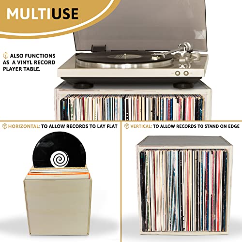 Tavenly Vinyl Record Holder - LP Storage Cube, Vinyl Record Storage - Record Display, Wood Crates for Vinyl Albums, Vinyl Storage & Record Organizer - 13.75 x 13.75 Inch Record Holder for Albums