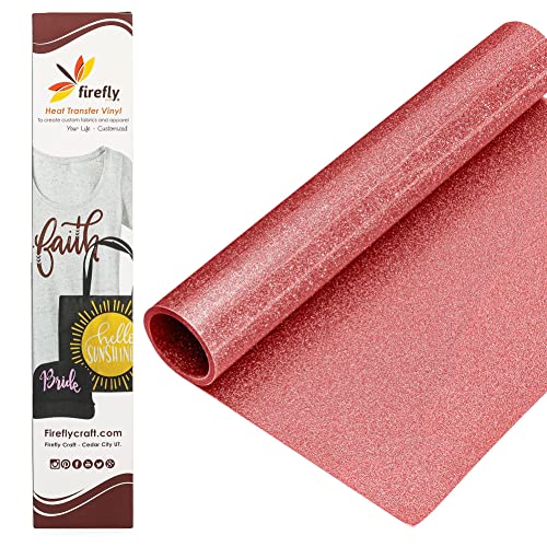 Firefly Craft Glitter Neon Coral - Heat Transfer Vinyl - Iron On Fabric Sheets for Shirt Transfers - Vinyl for Cricut - Heat Press Vinyl - Single Colors or Bundle Multipack- 1 Piece (12" X 20")