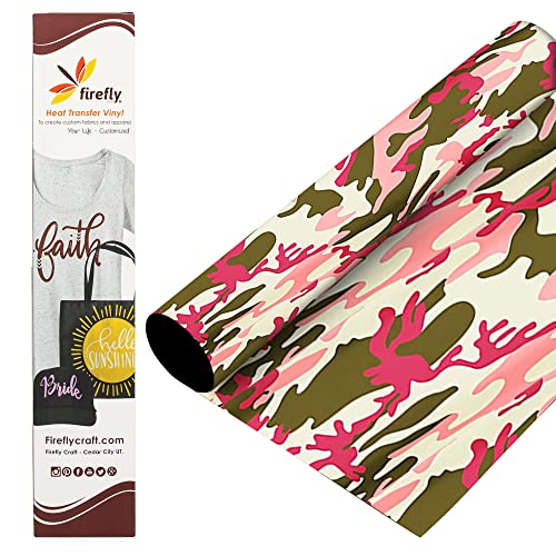 Firefly Craft Pattern Heat Transfer Vinyl Sheets - Pink Camo HTV - Iron On Vinyl for Cricut, HTV Vinyl Sheets, Vinyl Iron On, Easy Cut & Weed, for Cricut & Silhouette Cameo - 1 Sheet 12"x20"