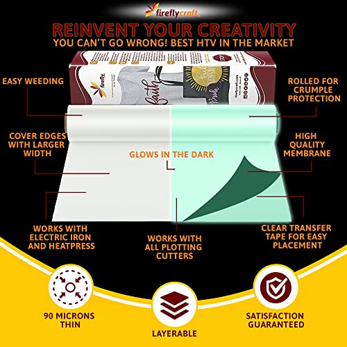 Firefly Craft Reflective Heat Transfer Vinyl (Gold) ? HTV Vinyl for Plotter Printer and Die-Cut Machine ? Iron On or Heat Press Vinyl for Shirts ? Craft Accessories ? (12" x 20" Sheet)