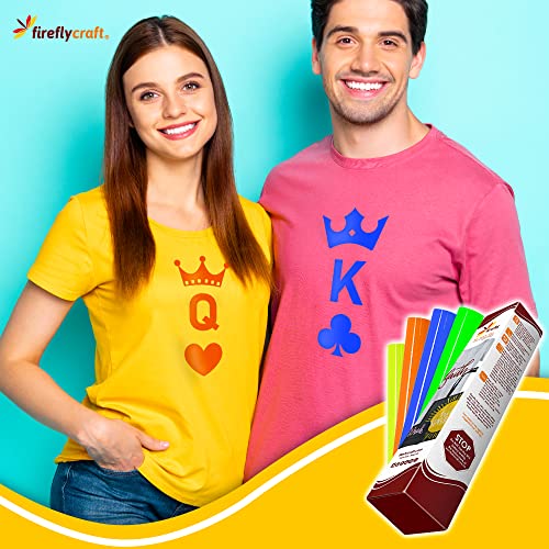 Firefly Craft Heat Transfer Vinyl - HTV - Heat Press Vinyl for Shirt Transfers - Iron on Fabric Sheets - Yellow, Pink, Orange, Green, Blue or Bundle Options - 1 Piece (12" X 20")