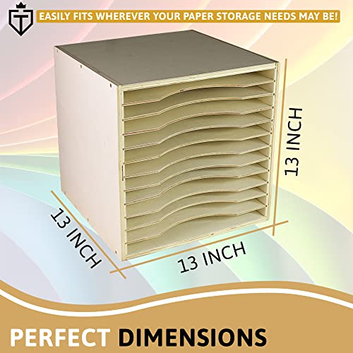 Tavenly Natural Wood Finish Paper Storage Organizer Cube - Improved Perfect for Sizes 12 x 12-12 Tray File Box Organizer - Classroom & Office Desk Accessories - 12 Slot Paper Organizer for Desk