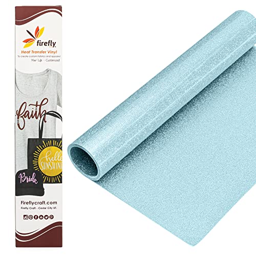 Firefly Craft Glitter Pastel Baby Blue - Heat Transfer Vinyl - Iron On Fabric Sheets for Shirt Transfers - Vinyl for Cricut - Heat Press Vinyl - Single Color or Bundle Multipack- 1 Piece (12" X 20")