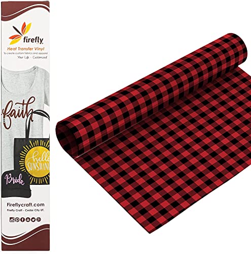 Firefly Craft Red Buffalo Plaid Heat Transfer Vinyl - HTV Vinyl for Cricut - Heat Press Vinyl for Shirt Transfers - Iron On Fabric Sheets - 15 Pieces, 12" X 20" (25 Feet) Each