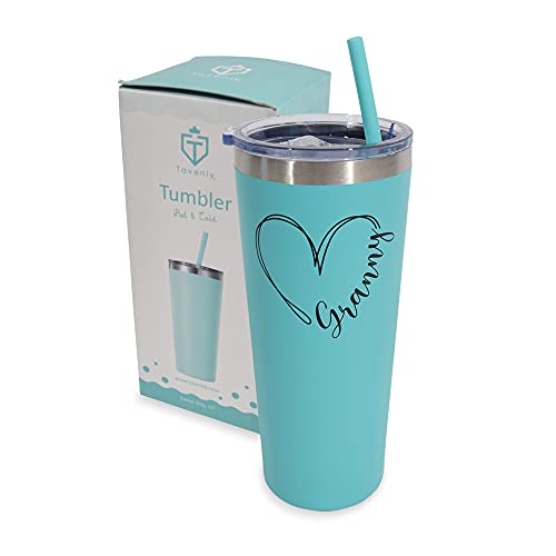 Tavenly Granny Tumbler - Insulated Stainless Steel Tumbler With Lid and Straw for Women - Coffee Mug for Cold or Hot Drinks - Coffee Tumbler and Mug - Large 20oz Coffee Cups - Aqua