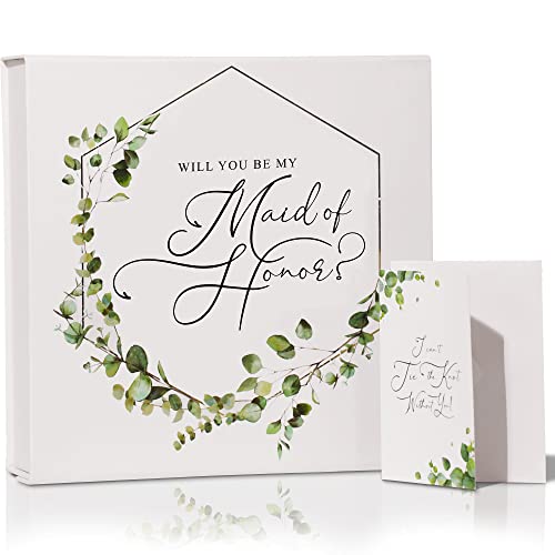 Tavenly Will You Be My Maid of Honor Proposal Box With Lids - Cute & Elegant Floral Print - Gift Ideas for Brides Tribe Invitations - Empty Personalized Bridesmaid Proposal Box With Card Sets - 1 Box