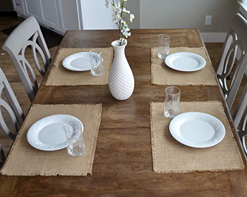 Firefly Craft Fringe Burlap Placemats 14" by 19", Set of 8