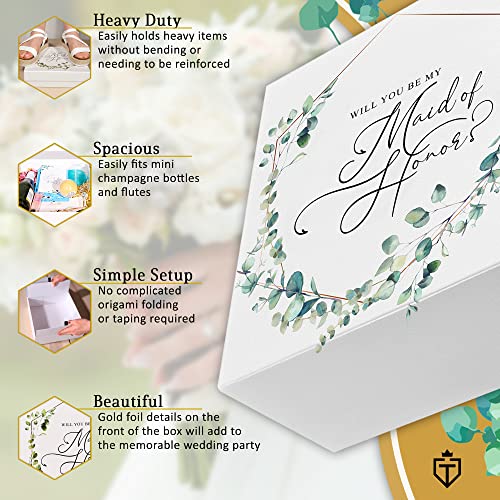Tavenly Will You Be My Maid of Honor Proposal Box With Lids - Cute & Elegant Floral Print - Gift Ideas for Brides Tribe Invitations - Empty Personalized Bridesmaid Proposal Box With Card Sets - 1 Box