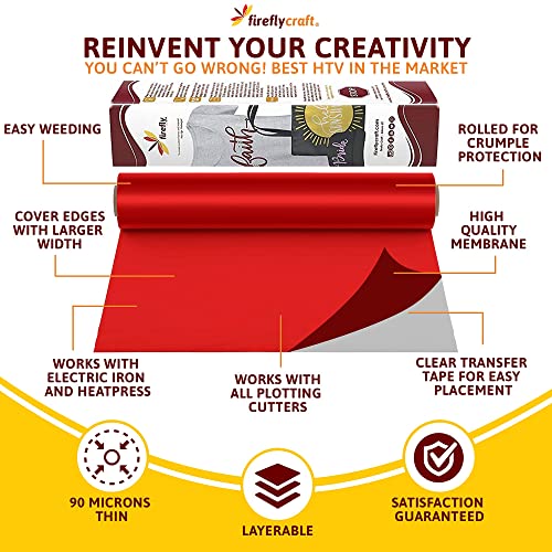 Firefly Craft Regular White, Heat Transfer Vinyl for Shirts - Iron on Vinyl for Cricut & Silhouette Heat Press Vinyl for Shirt Transfers - Iron on HTV Vinyl - 15 Pieces, 12" X 20" (25 Feet) Each