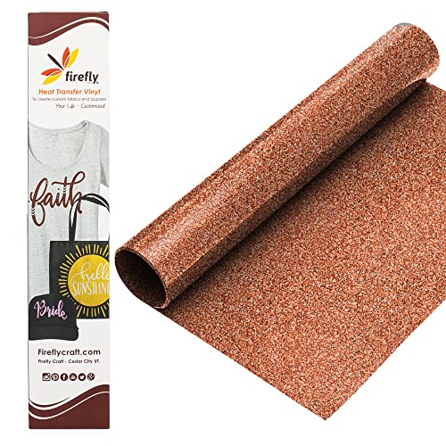 Firefly Craft Glitter Copper Heat Transfer Vinyl - HTV Vinyl for Cricut - Heat Press Vinyl for Shirt Transfers - Iron On Fabric Sheets - 3 Pieces, 12" X 20" (5 Feet) Each