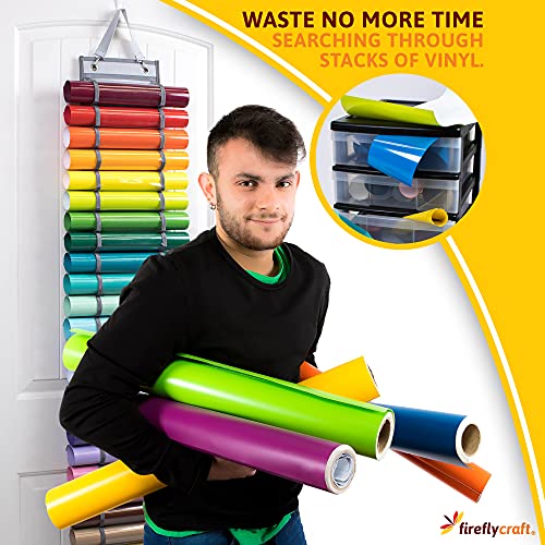 Firefly Craft Storage Organizer Vinyl Roll Holder - Craft Organizer Vinyl Storage Rack - Hanging Closet, Wall, Studio, or over the Door Organizer for Any Room - Cricut Accessories - 48 Compartments