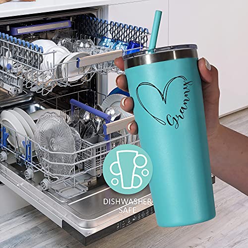 Tavenly Granny Tumbler - Insulated Stainless Steel Tumbler With Lid and Straw for Women - Coffee Mug for Cold or Hot Drinks - Coffee Tumbler and Mug - Large 20oz Coffee Cups - Aqua